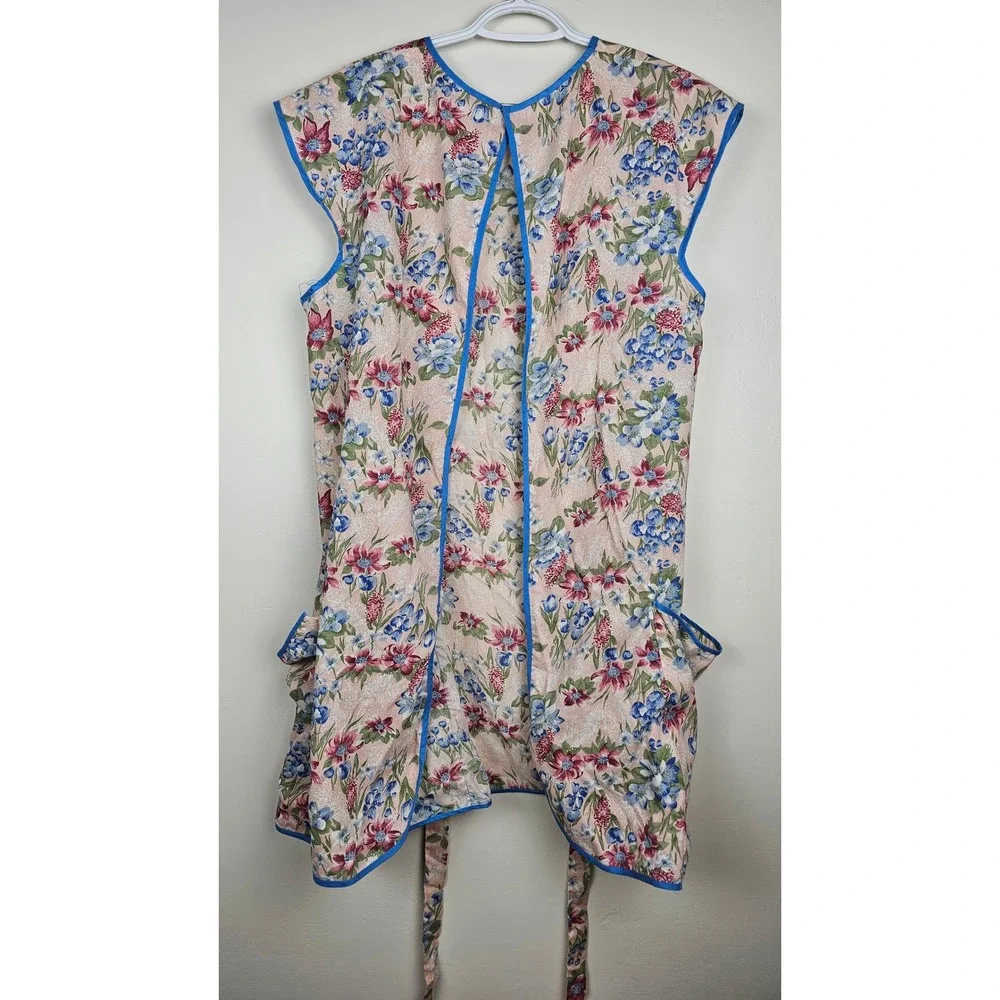 Vintage Smock Apron Women OS Pink Floral Vintage Cobbler Sleeveless Pockets